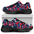 Blue Red And White Digital Camo Print Black Chunky Shoes