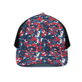 Blue Red And White Digital Camo Print Black Mesh Trucker Hat