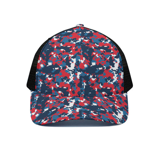 Blue Red And White Digital Camo Print Black Mesh Trucker Cap
