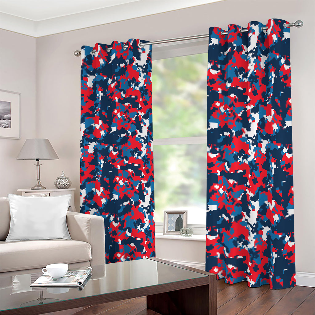 Blue Red And White Digital Camo Print Blackout Grommet Curtains