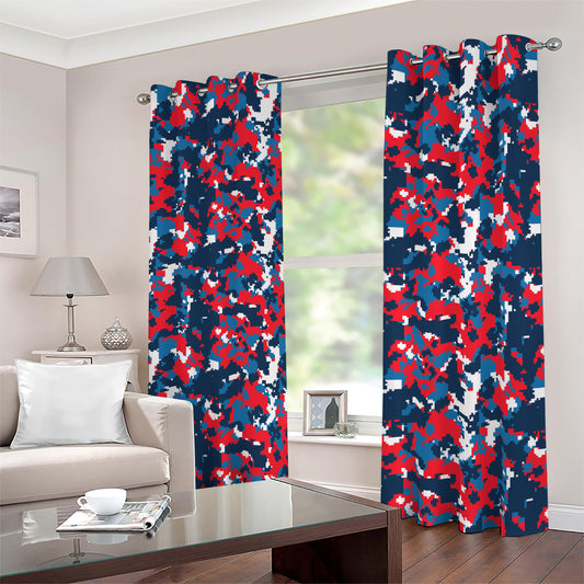 Blue Red And White Digital Camo Print Blackout Grommet Curtains