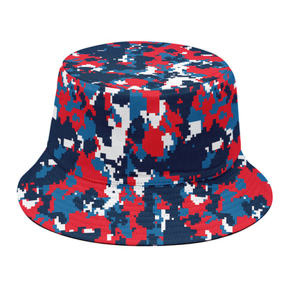 Blue Red And White Digital Camo Print Bucket Hat
