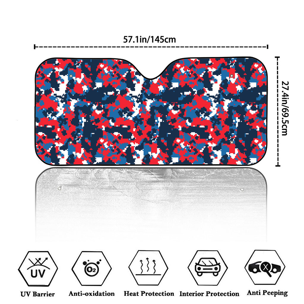 Blue Red And White Digital Camo Print Car Windshield Sun Shade