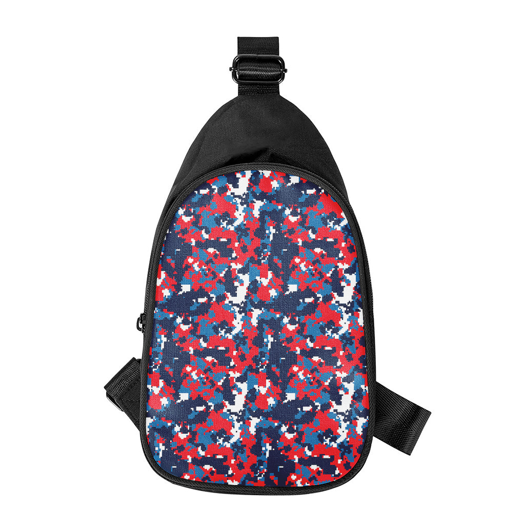 Blue Red And White Digital Camo Print Chest Bag