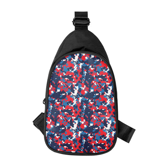 Blue Red And White Digital Camo Print Chest Bag