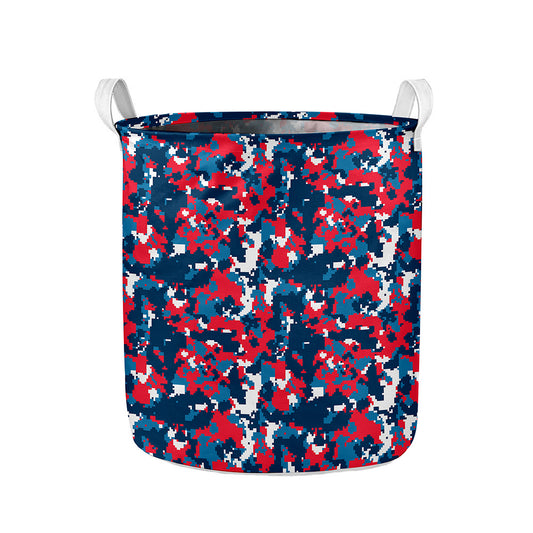 Blue Red And White Digital Camo Print Collapsible Laundry Basket