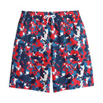 Blue Red And White Digital Camo Print Cotton Shorts