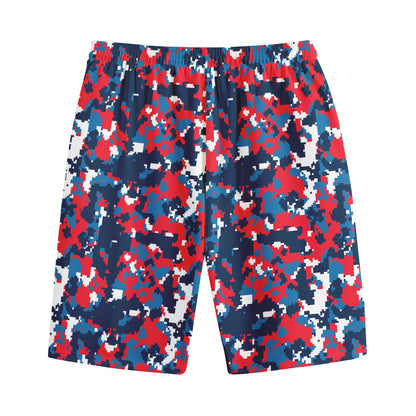 Blue Red And White Digital Camo Print Cotton Shorts