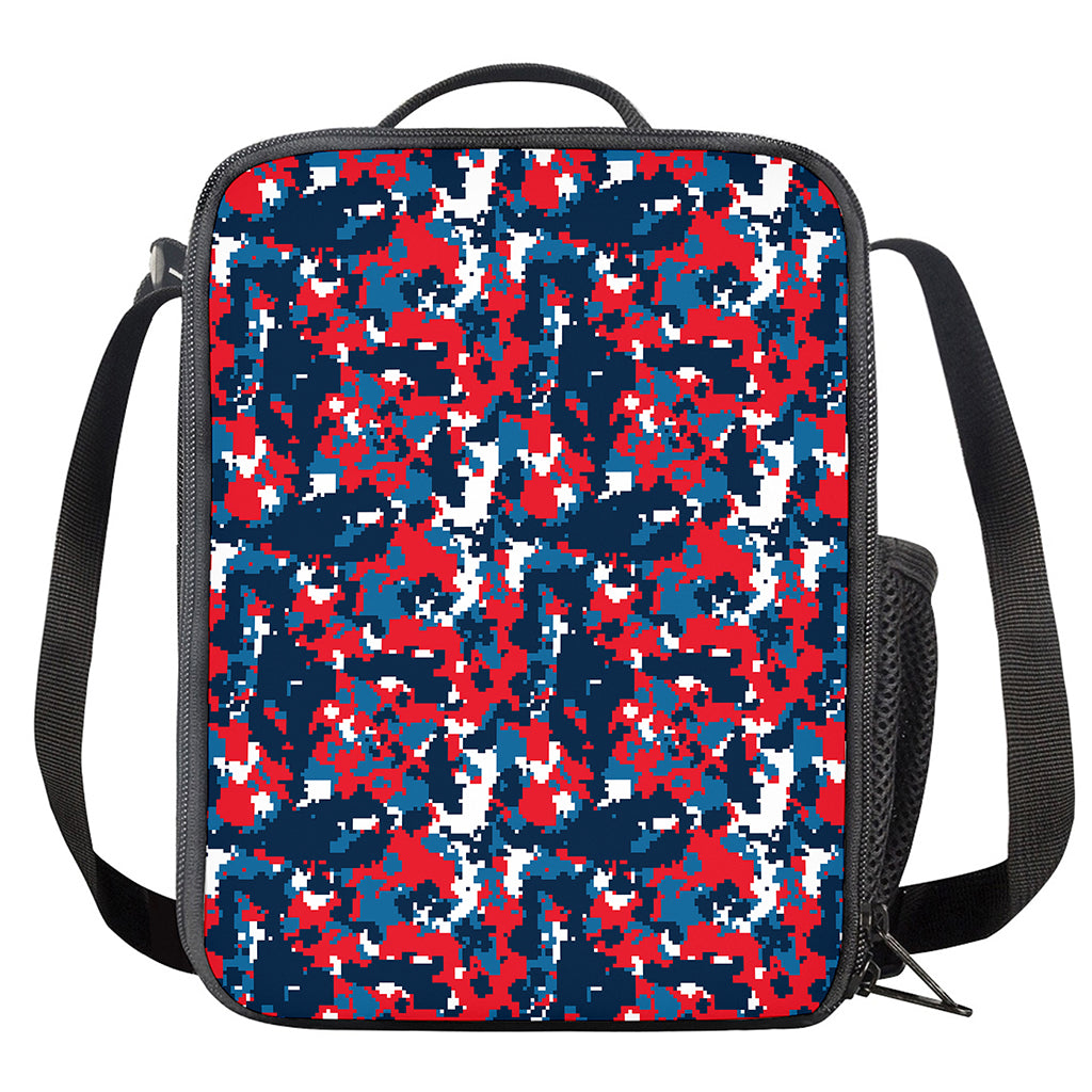 Blue Red And White Digital Camo Print Crossbody Lunch Bag