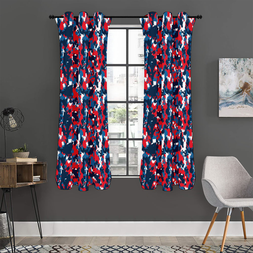 Blue Red And White Digital Camo Print Curtain