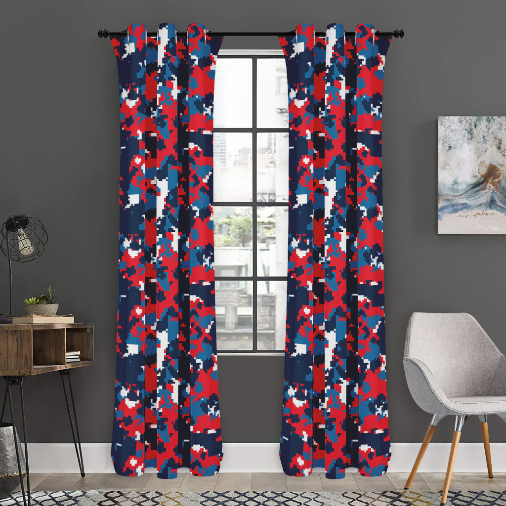 Blue Red And White Digital Camo Print Curtain