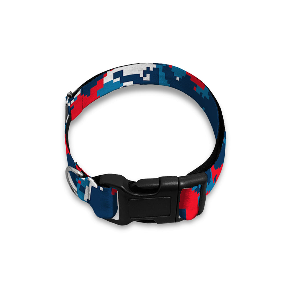 Blue Red And White Digital Camo Print Dog Collar