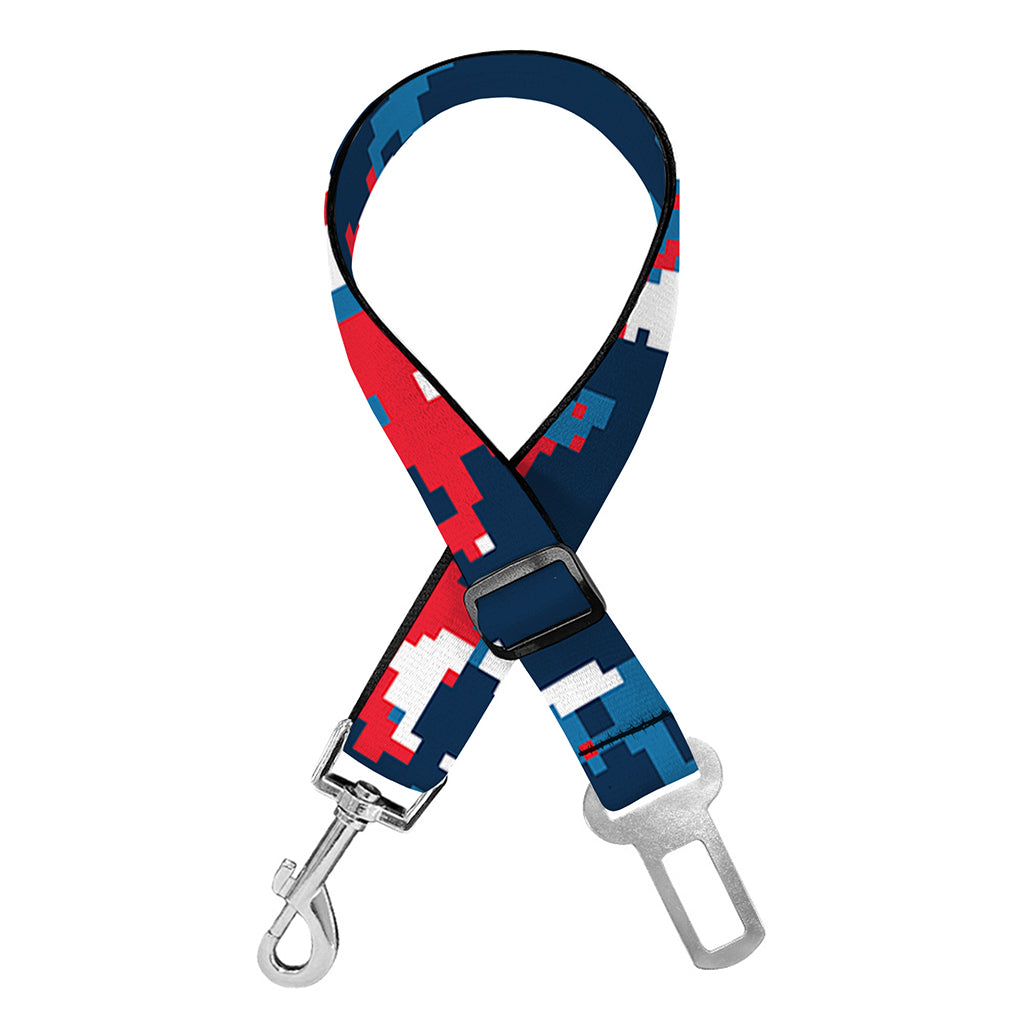 Blue Red And White Digital Camo Print Dog Seat Belt