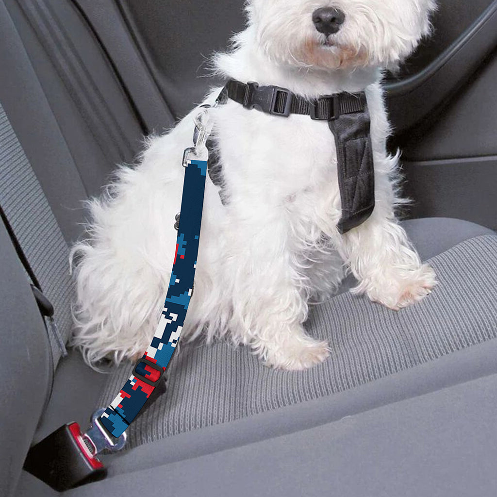 Blue Red And White Digital Camo Print Dog Seat Belt
