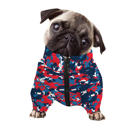Blue Red And White Digital Camo Print Dog Zip Up Jacket