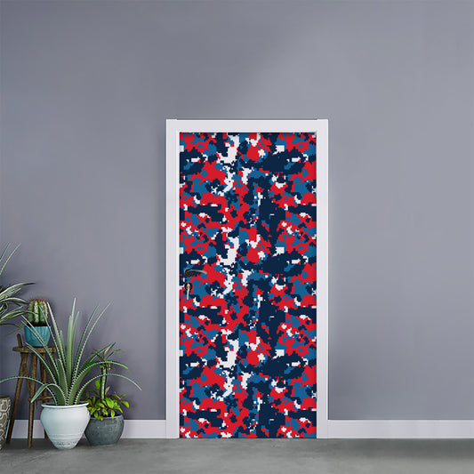 Blue Red And White Digital Camo Print Door Sticker