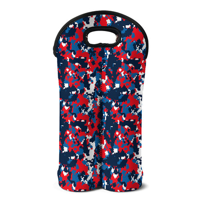 Blue Red And White Digital Camo Print Double Neoprene Wine Tote