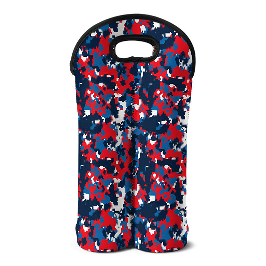 Blue Red And White Digital Camo Print Double Neoprene Wine Tote