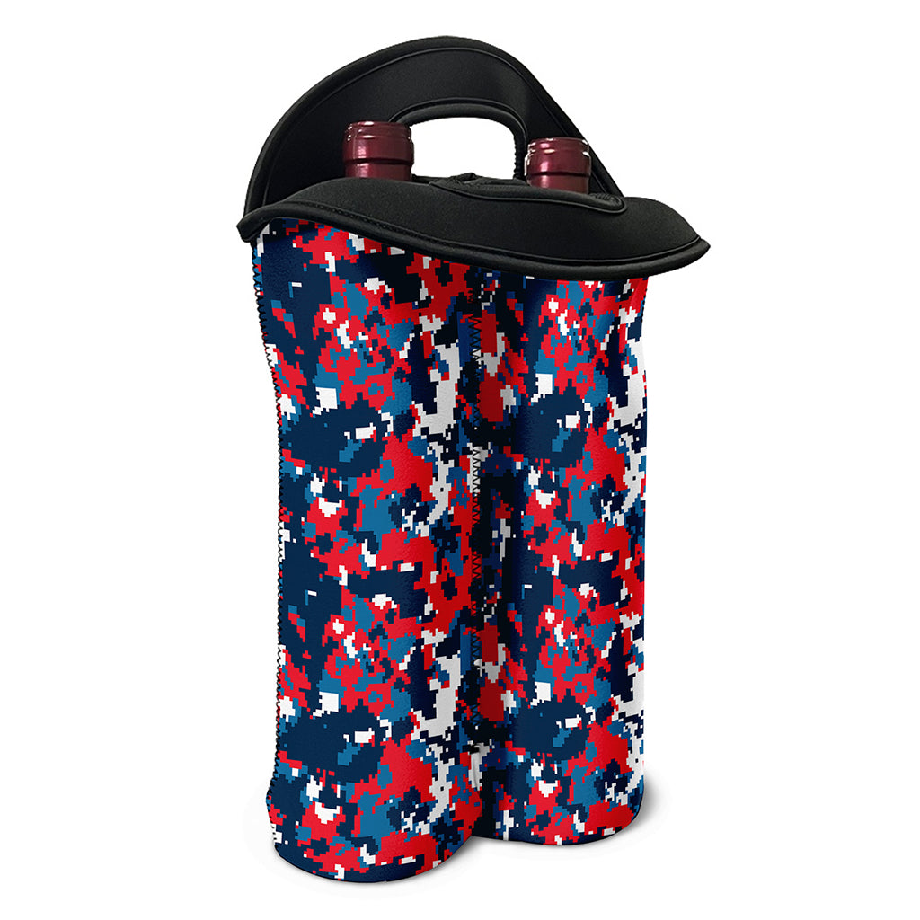 Blue Red And White Digital Camo Print Double Neoprene Wine Tote