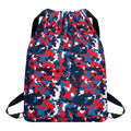 Blue Red And White Digital Camo Print Drawstring Backpack