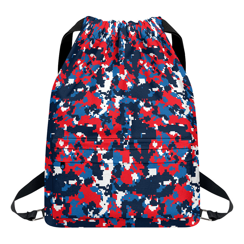Blue Red And White Digital Camo Print Drawstring Backpack