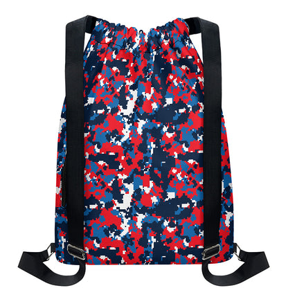Blue Red And White Digital Camo Print Drawstring Backpack
