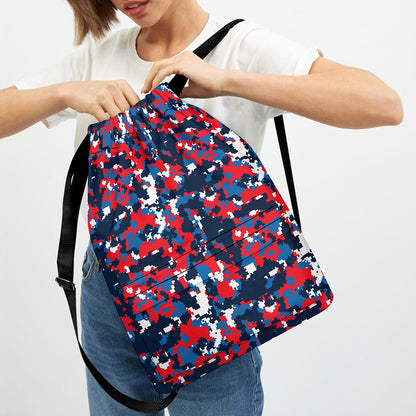 Blue Red And White Digital Camo Print Drawstring Backpack