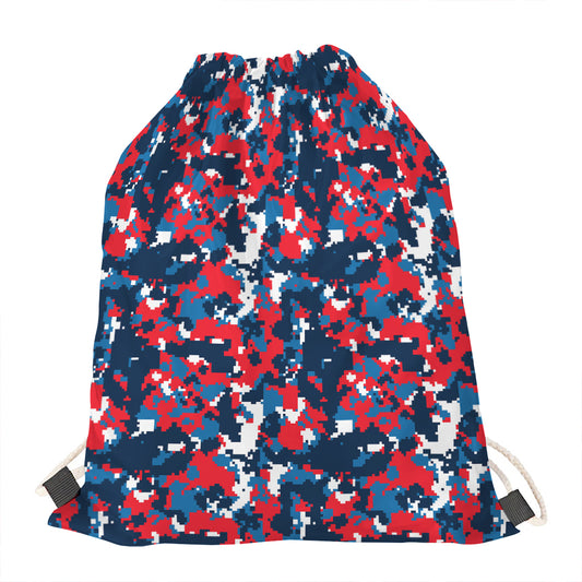 Blue Red And White Digital Camo Print Drawstring Bag