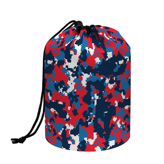 Blue Red And White Digital Camo Print Drawstring Makeup Bag