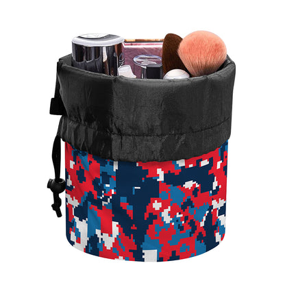 Blue Red And White Digital Camo Print Drawstring Makeup Bag