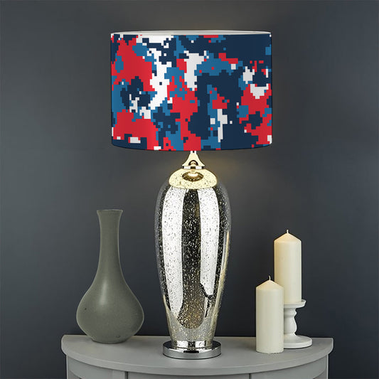 Blue Red And White Digital Camo Print Drum Lamp Shade