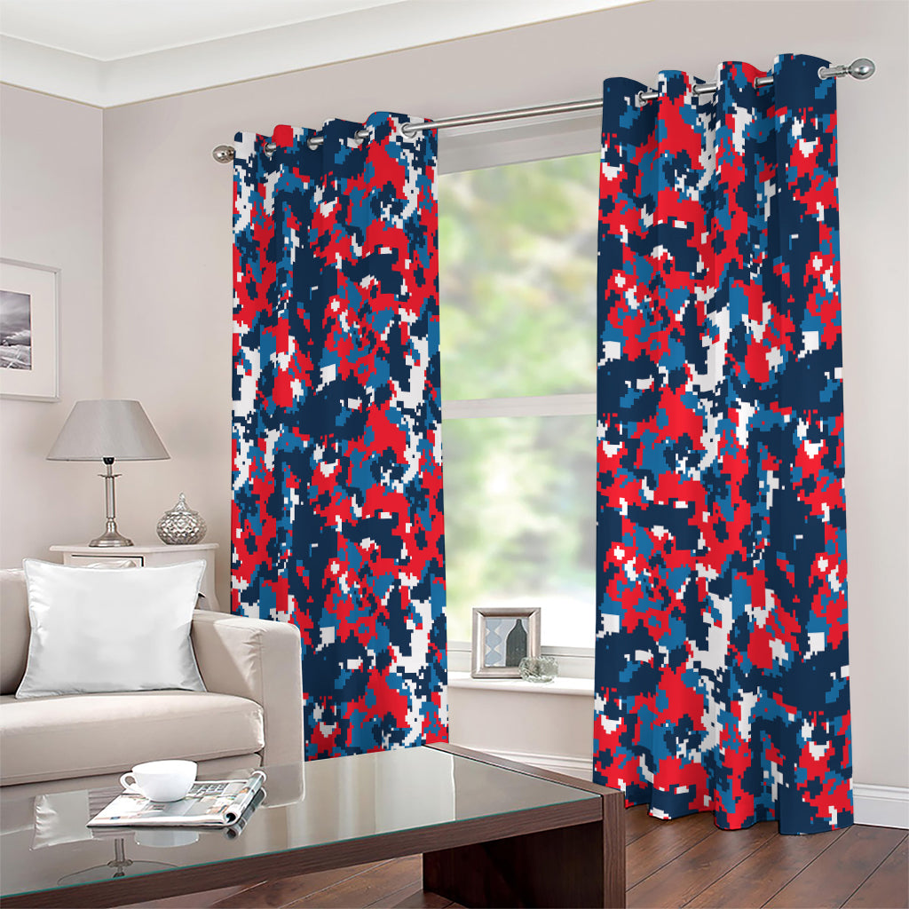 Blue Red And White Digital Camo Print Extra Wide Grommet Curtains