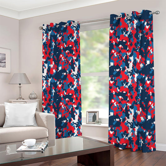 Blue Red And White Digital Camo Print Extra Wide Grommet Curtains