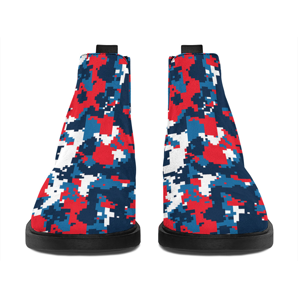 Blue Red And White Digital Camo Print Flat Ankle Boots