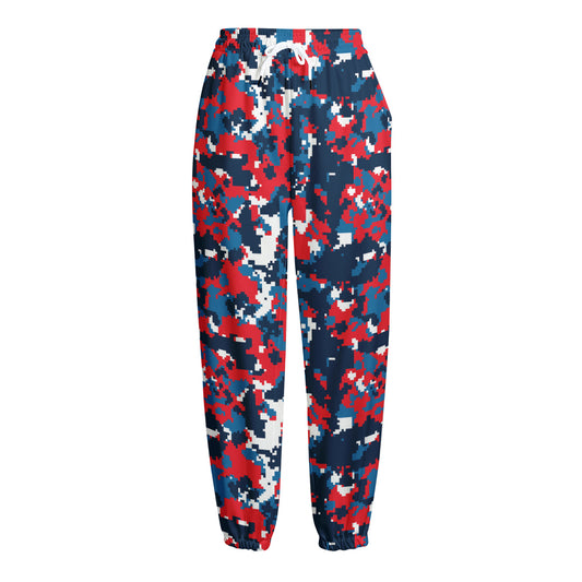 Blue Red And White Digital Camo Print Fleece Lined Knit Pants