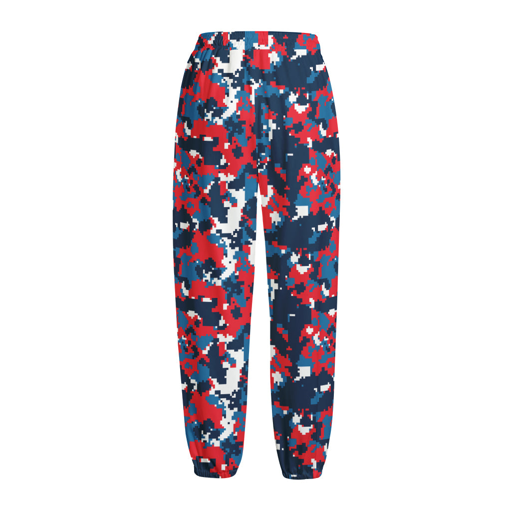 Blue Red And White Digital Camo Print Fleece Lined Knit Pants