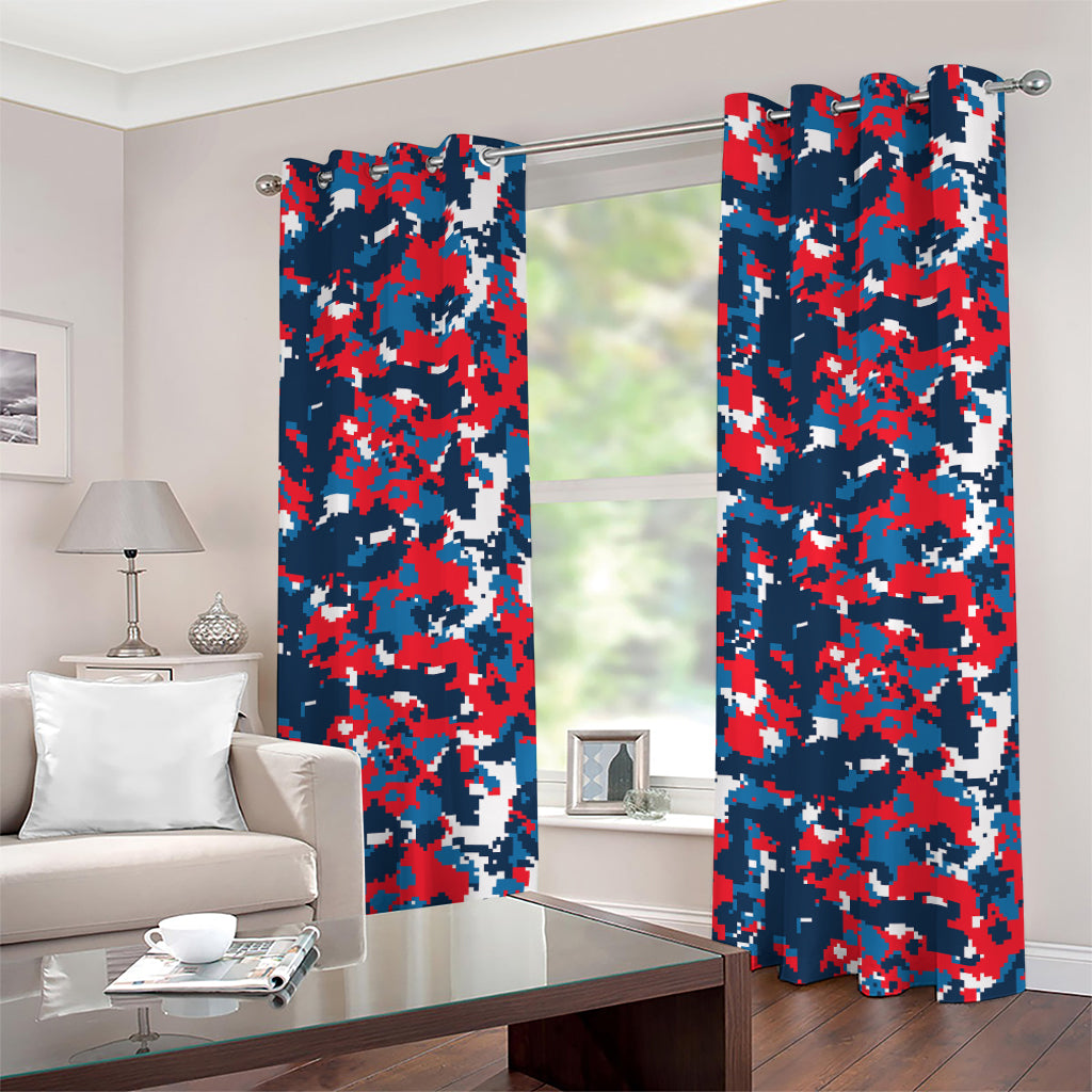 Blue Red And White Digital Camo Print Grommet Curtains