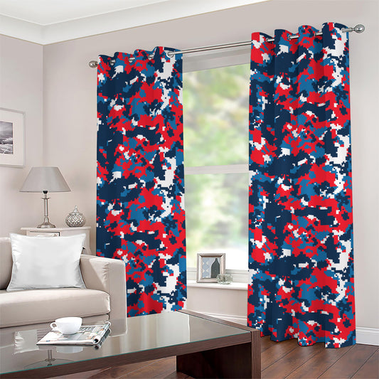 Blue Red And White Digital Camo Print Grommet Curtains