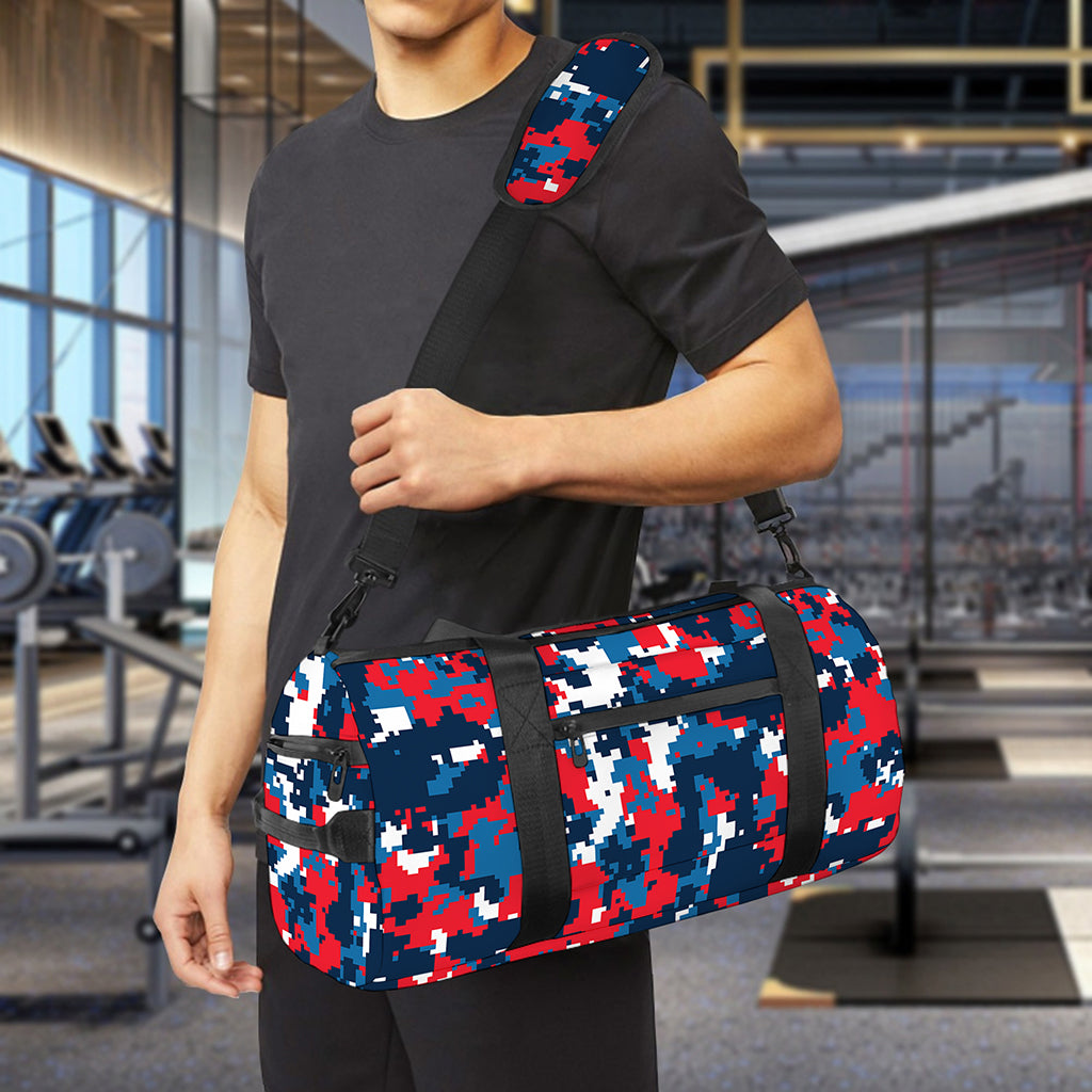Blue Red And White Digital Camo Print Gym Bag