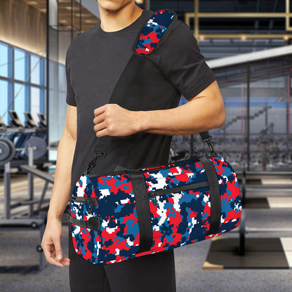 Blue Red And White Digital Camo Print Gym Bag