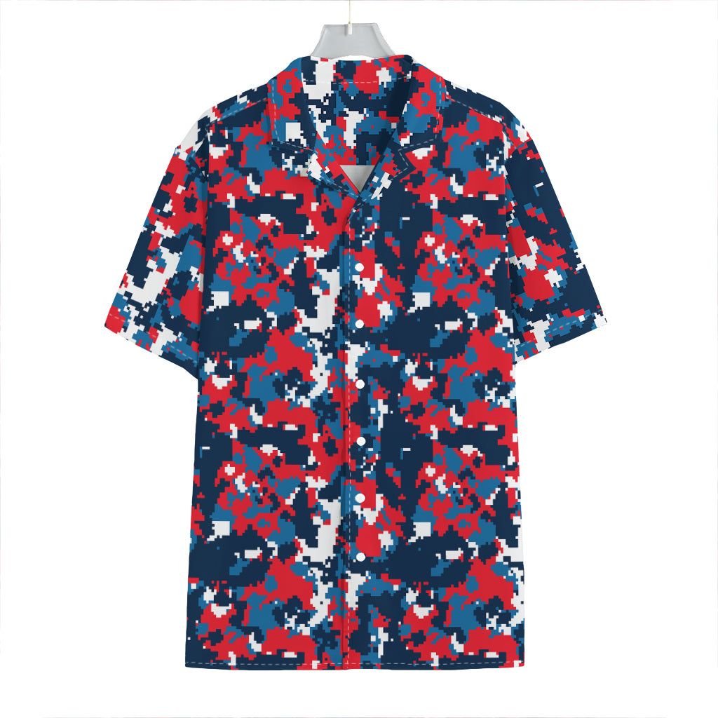 Blue Red And White Digital Camo Print Hawaiian Shirt