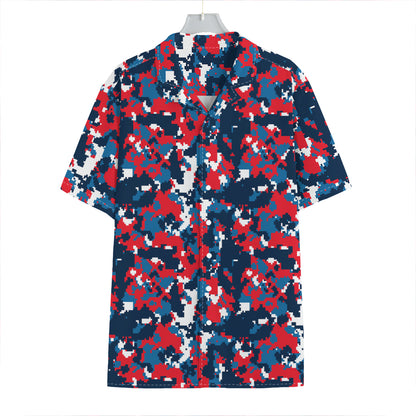 Blue Red And White Digital Camo Print Hawaiian Shirt