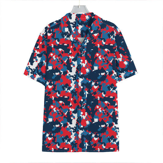 Blue Red And White Digital Camo Print Hawaiian Shirt