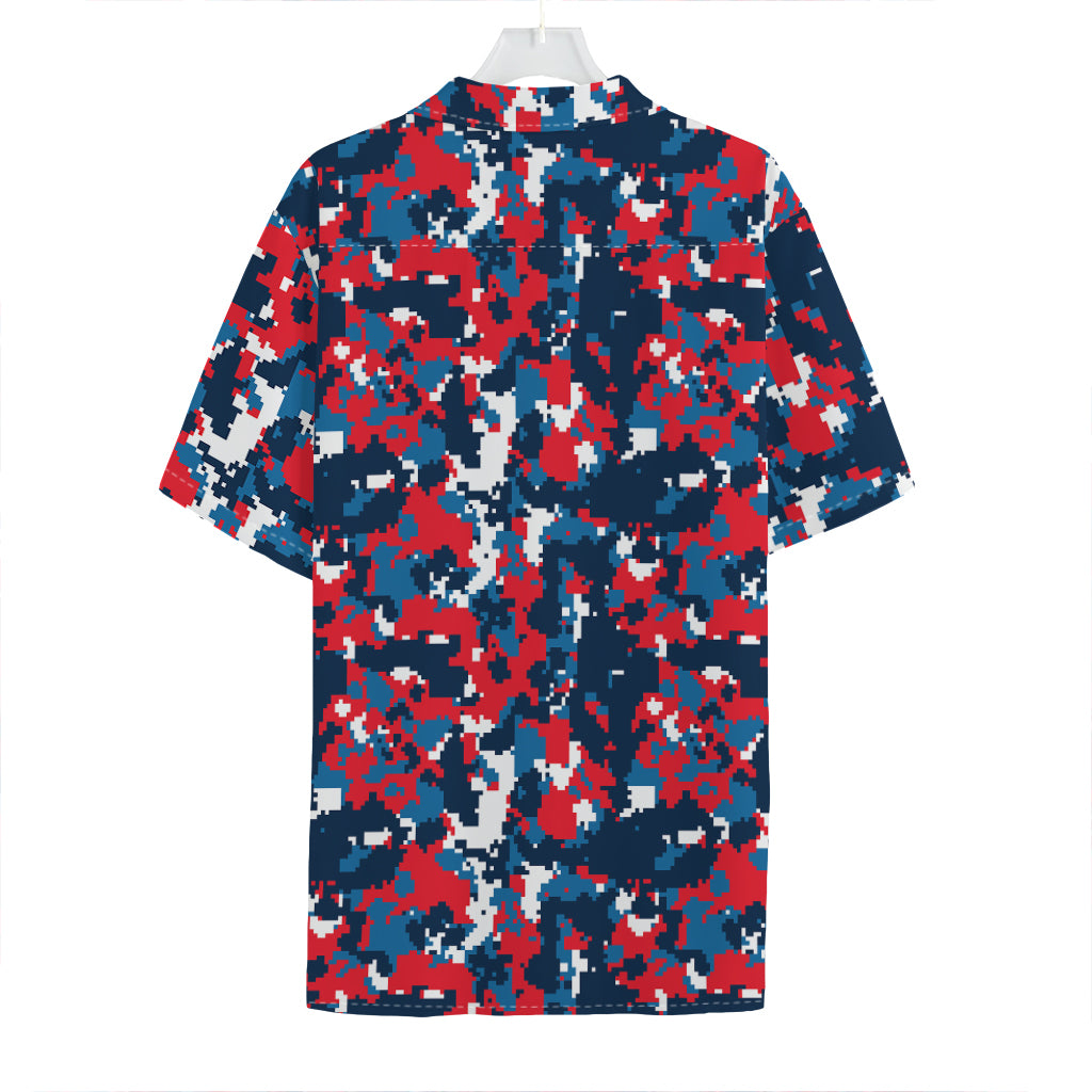 Blue Red And White Digital Camo Print Hawaiian Shirt