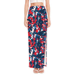 Blue Red And White Digital Camo Print High Slit Maxi Skirt