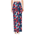 Blue Red And White Digital Camo Print High Slit Maxi Skirt