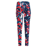 Blue Red And White Digital Camo Print High-Waisted Pocket Leggings