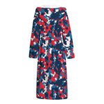 Blue Red And White Digital Camo Print Hooded Bathrobe