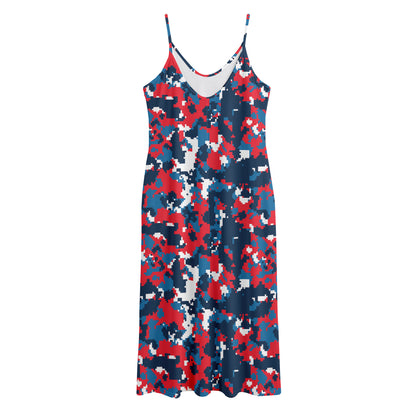 Blue Red And White Digital Camo Print Jersey Midi Cami Dress