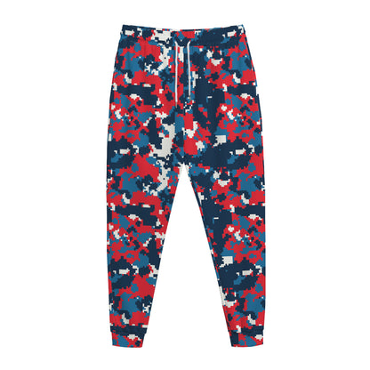 Blue Red And White Digital Camo Print Jogger Pants